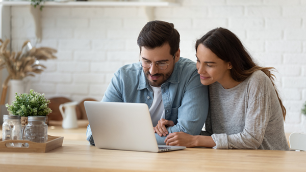 couple looking up information on 